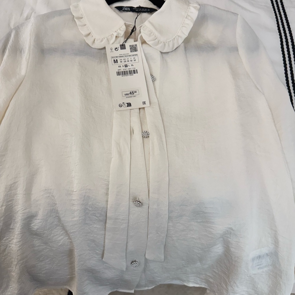 Zara Cream Blouse with Ruffle Collar